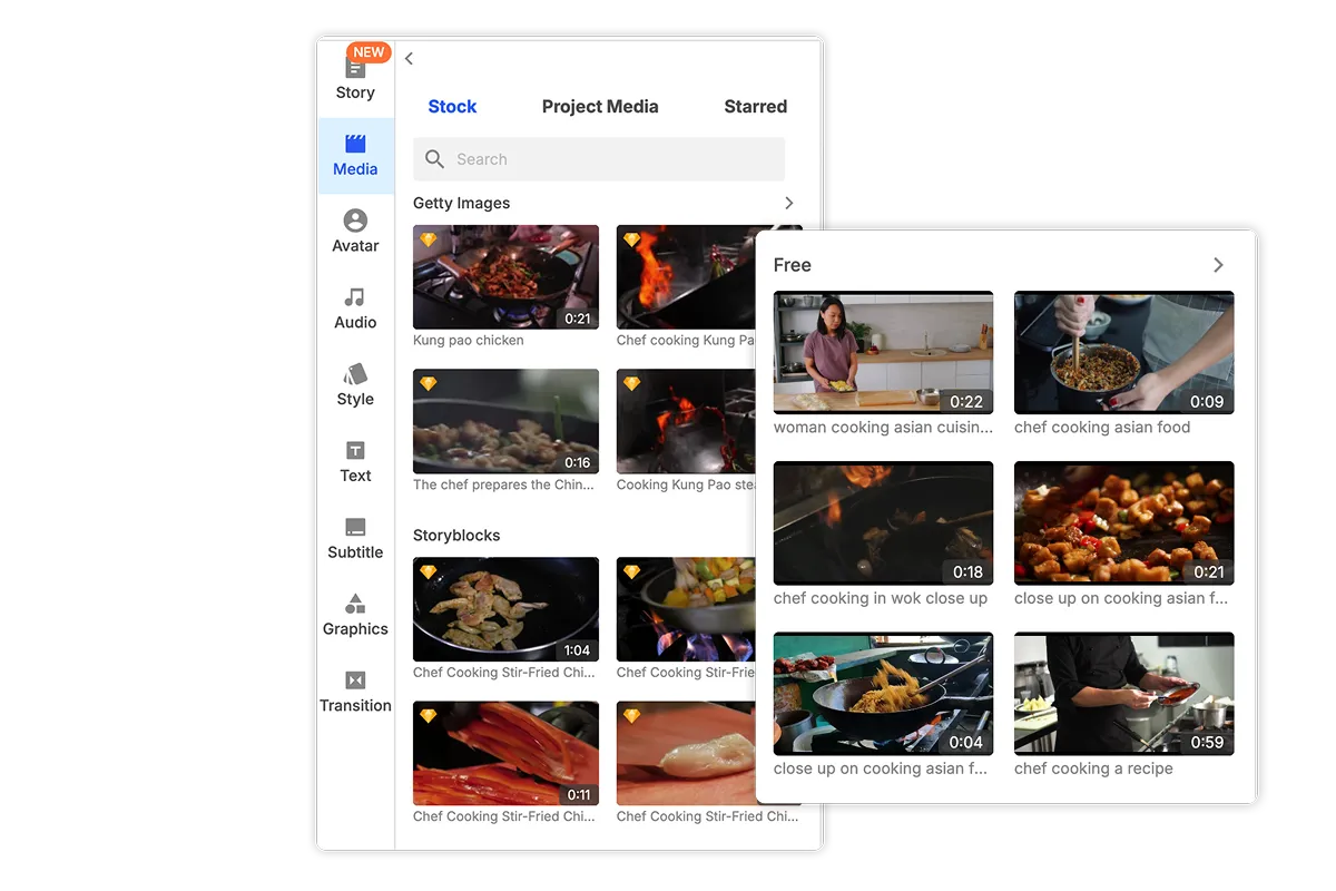 Choose stock and private footage for your video in Visla